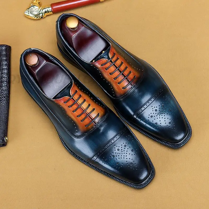 

Туфли-оксфорды мужские из натуральной кожи, роскошные классические туфли, заостренный носок, со шнуровкой, парадные, для свадьбы/офиса