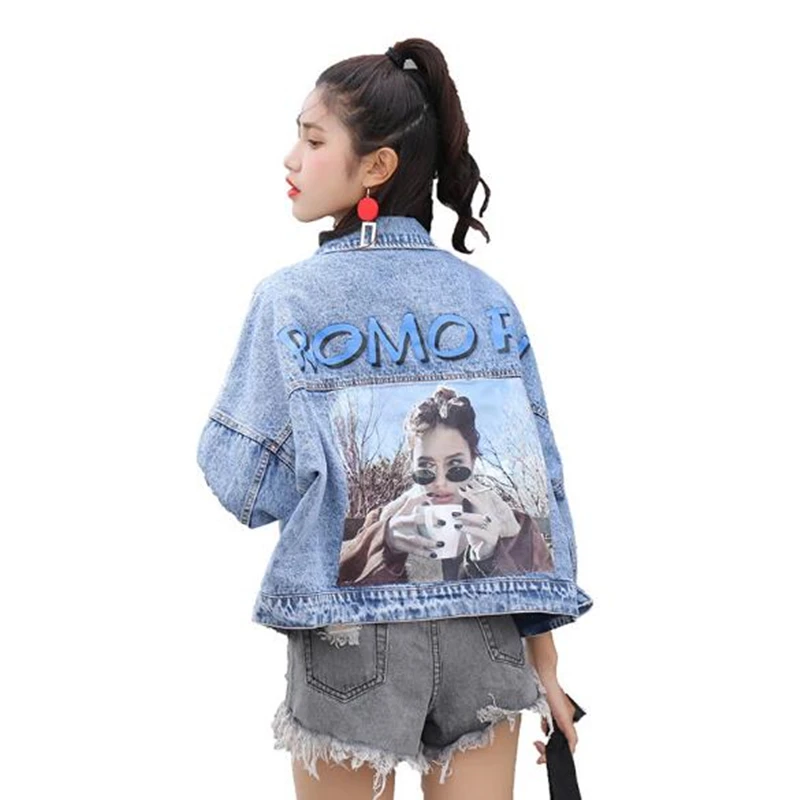 

Ladies Denim Jackets Autumn 2019 Personality Pattern Print Casual Outwear Coat Women Jeans Jackets Coats Female Clothing Outdoor