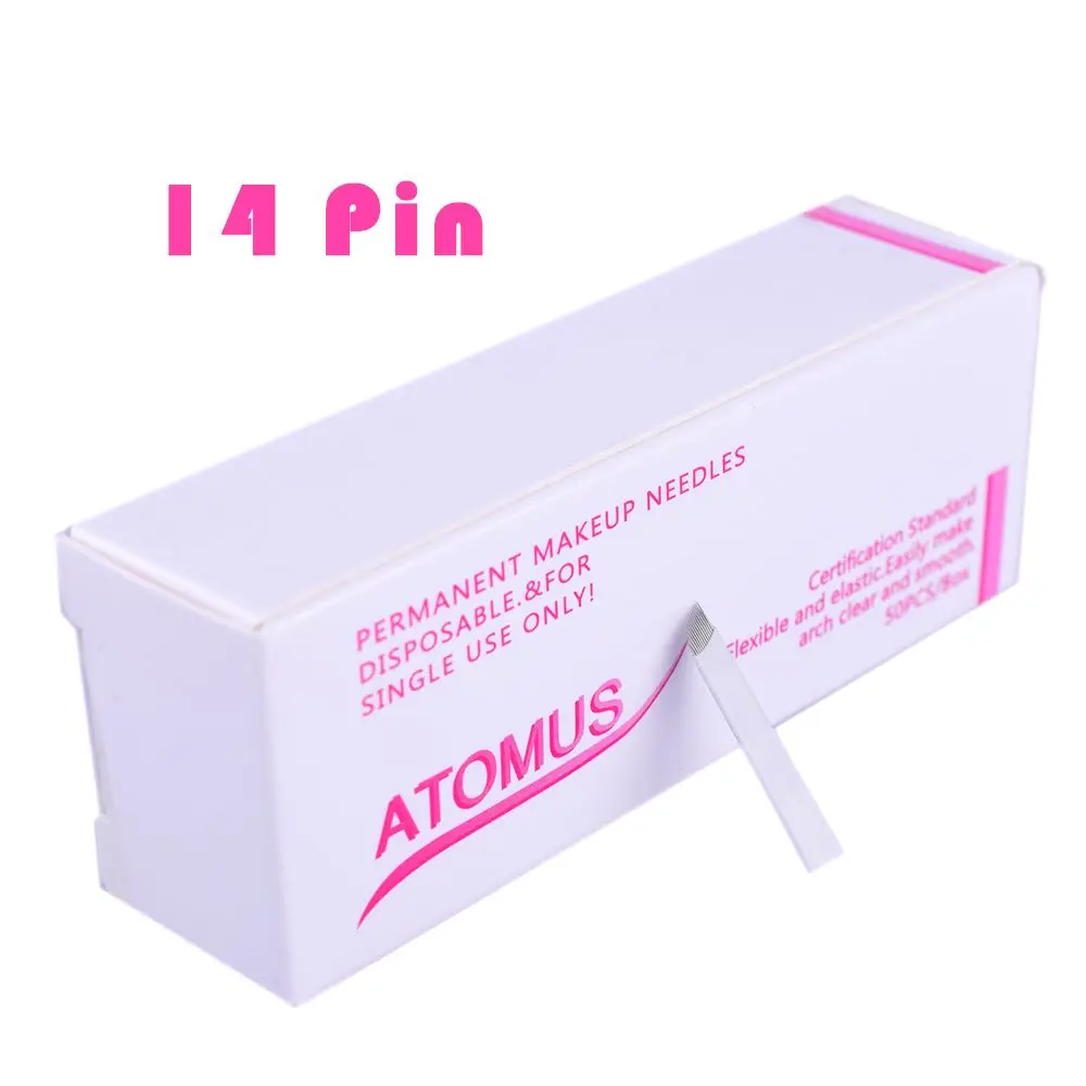 ATOMAS 50 шт./кор. 14pin мануального татуажа бровей, вышивка брови лезвия стерилизованные иглы татуировки для перманентного макияжа для мануального тату