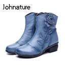 Обувь на платформе из натуральной кожи; Новинка 2019 года; сезон осень-зима; женская обувь на молнии с круглым носком; ботильоны с вышитыми цветами для отдыха