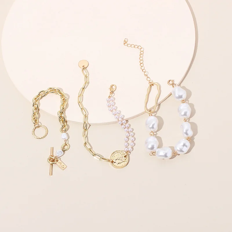 Женский браслет из сплава 2020 неправильной формы с имитацией жемчуга цепочка на