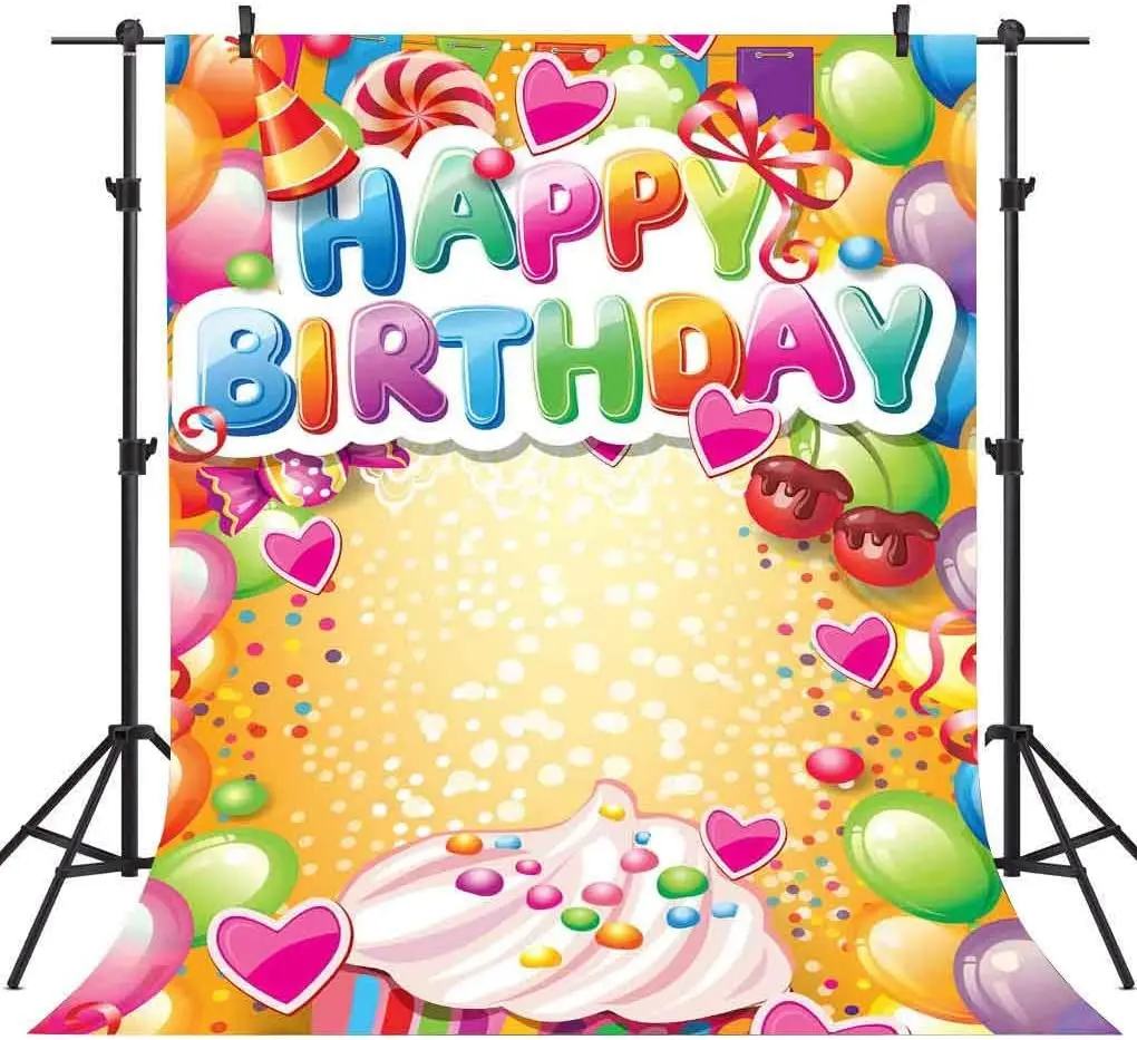 

Happy Birthday Photography Backdrop Colorful Balloons Sweet Candy Photo Background For Children Baby Party Photo Studio Props