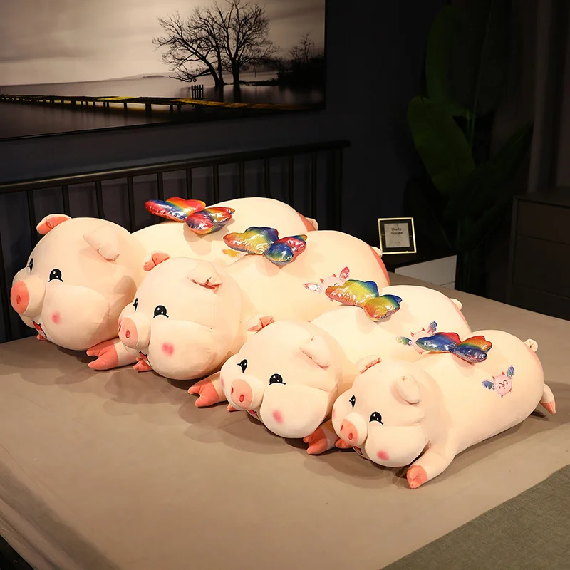 

60/80CM Cute Angel Pig Plush Toys Stuffed Soft Animal Smile Pig Pillow Cushion for Girls Birthday Sleeping Dolls Gift