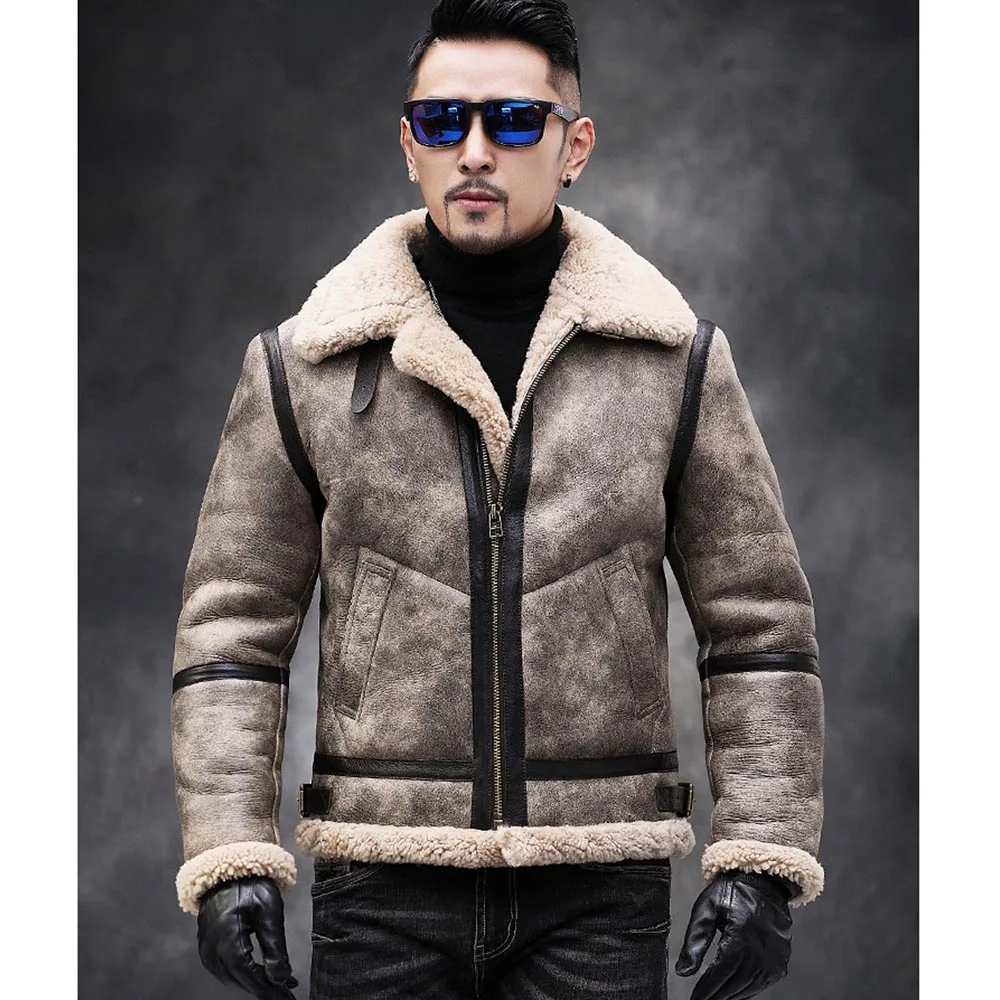 Jungle Brown Настоящая овечья шерсть, шуба, настоящая куртка из короткой овечьей шерсти, мужская зимняя куртка, коричневая мужская шуба, очень большой размер - Цвет: Jungle Brown