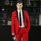 Новинка 2021, высококачественный смокинг для жениха на заказ, мужской смокинг для жениха с одним кликом, Красная шаль с лацканами, мужской костюм, свадебная облегающая куртка (рубашка + брюки)