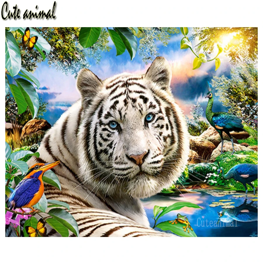 

Tiger Bird Sunset Animal 5D DIY Diamond Painting Full Square Drill Diamond Embroidery Mosaic Needlework Handicraft Decor Gift