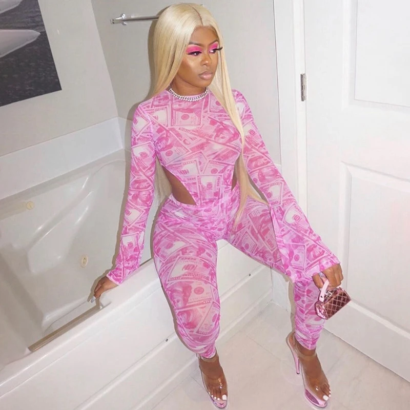 Соблазнительные женские Клубные наряды боди с длинным рукавом и принтом