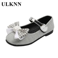 ulknn classic childrens flats girls fashion bowtie silver cloth shoes kids breathable rhinestone flats for spring autumn