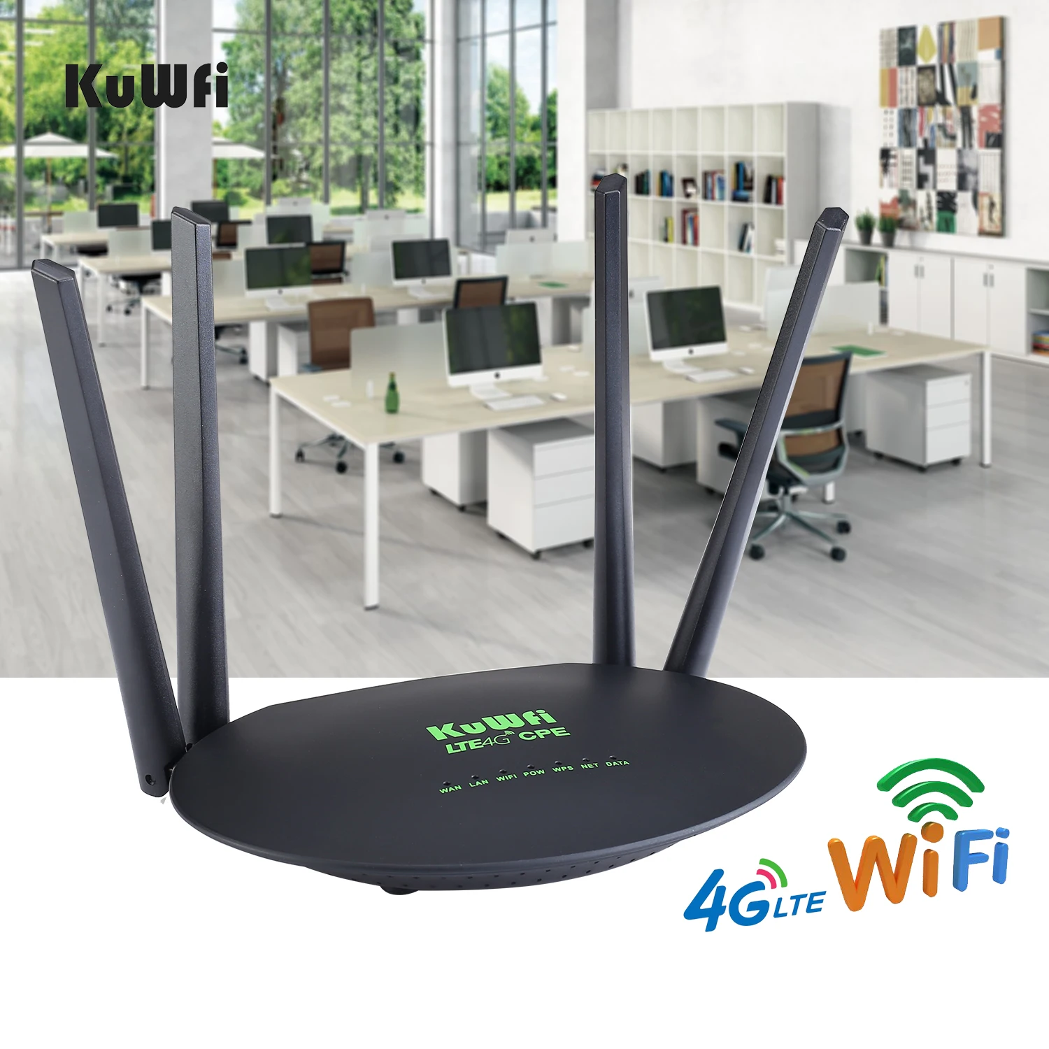 Беспроводной Wi-Fi-роутер KuWfi 3G/4G LTE 300 Мбит/с слот для сим-карты порт Wan/Lan 4 Внешние