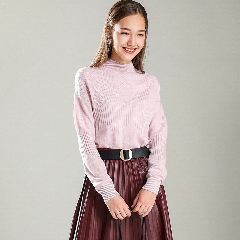 Кашемировый свитер с полувысоким воротником женский короткий тонкий Осень-зима