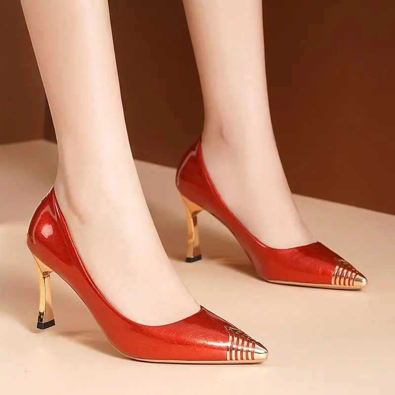 

Rimocy Luxury Wine Red Party Women's Pumps New Spring Elegant Pointed Toe Thin Heels 8 CM Office Lady Mix Color PU Single Shoes
