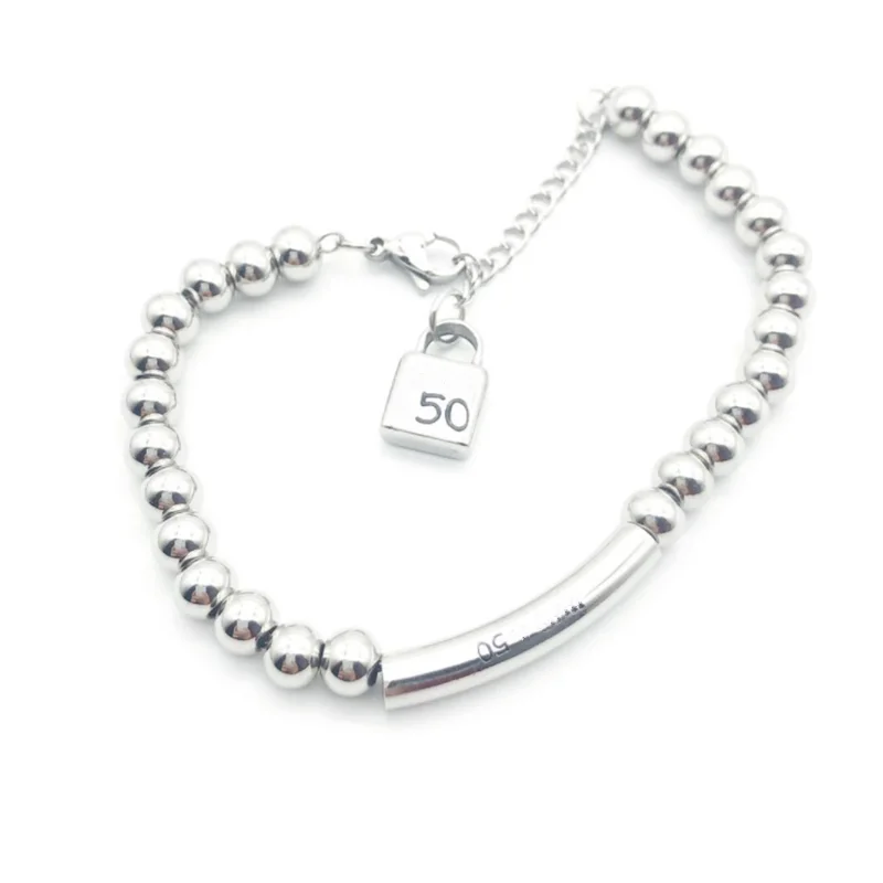 

Brand Fashion Stainless Steel Simple 6mm Bead Chain Lock Long Round Tube Letter Bracelet UNO Jewelry Pendant