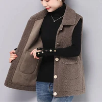 imitated lamb wool granular velvet waistcoat jacket female middle aged mother loose outwear fur vest jackets mom vest top brown