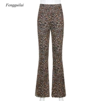 fashion leopard pattern flare pants e girl vintage slim animal print high waist long pants wild autumn 90s outfits