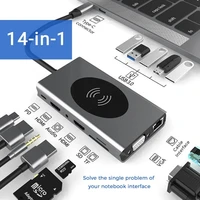 14 in 1 type c usb hub docking station hdmi compatible for macbook rj45 wireless charge sd card reader usb c type c splitter hub