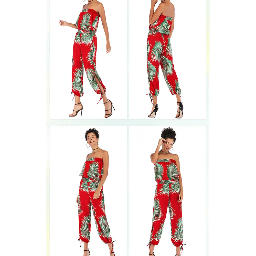 Модные летние свободные повседневные женские комбинезоны с открытыми плечами