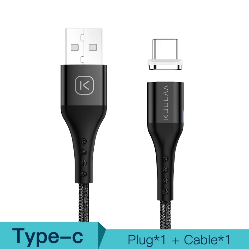 KUULAA Магнитный кабель type-C USB Быстрый зарядный адаптер для samsung Xiaomi Mi 8 9 huawei зарядное устройство магнит Type C зарядка USB C шнур - Цвет: Black
