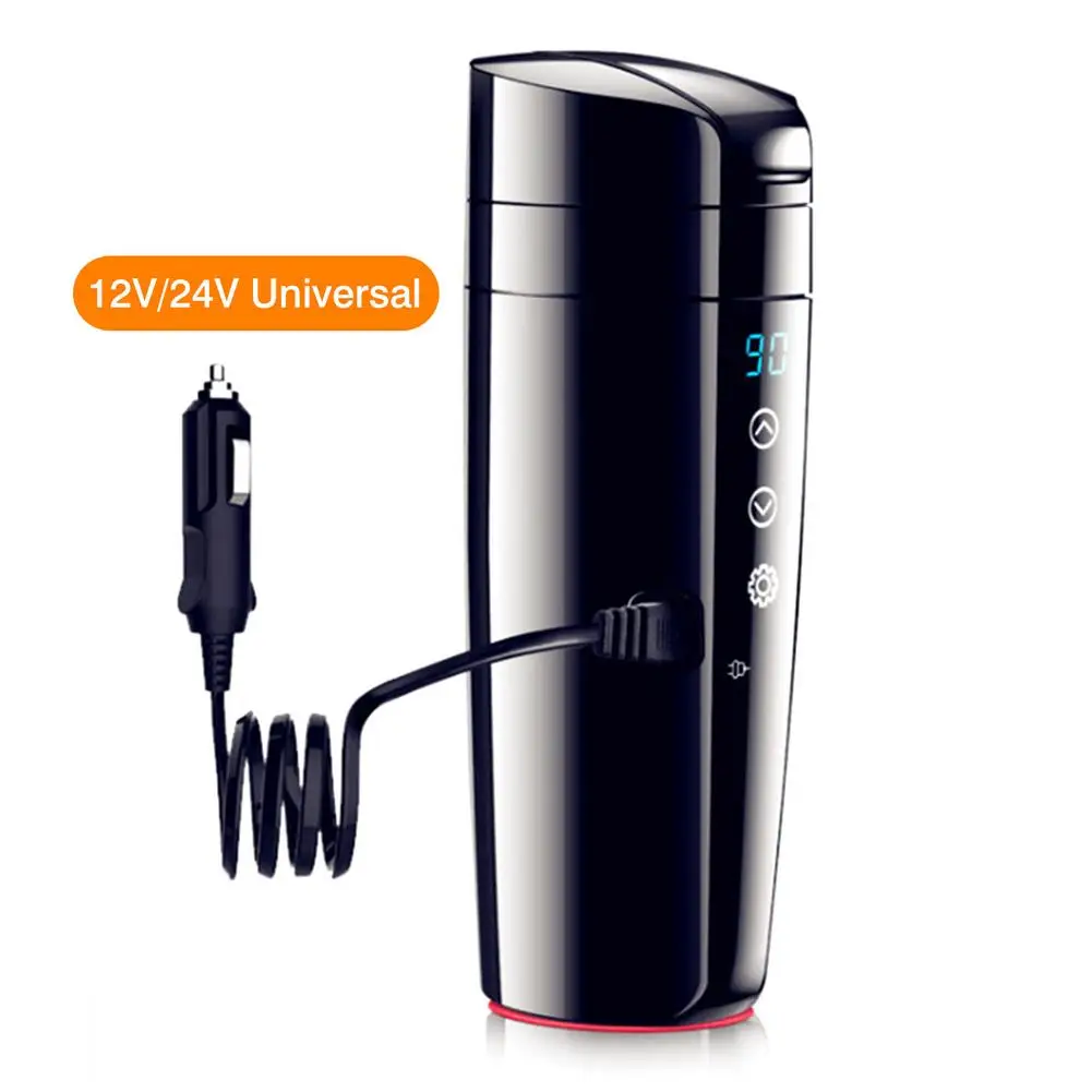 

12V 24V 70W Real-time Temperature Vehicle Heating Cup Waterproof Stainless Steel Car Kettle Water Heater Car Mug Travel Kettle