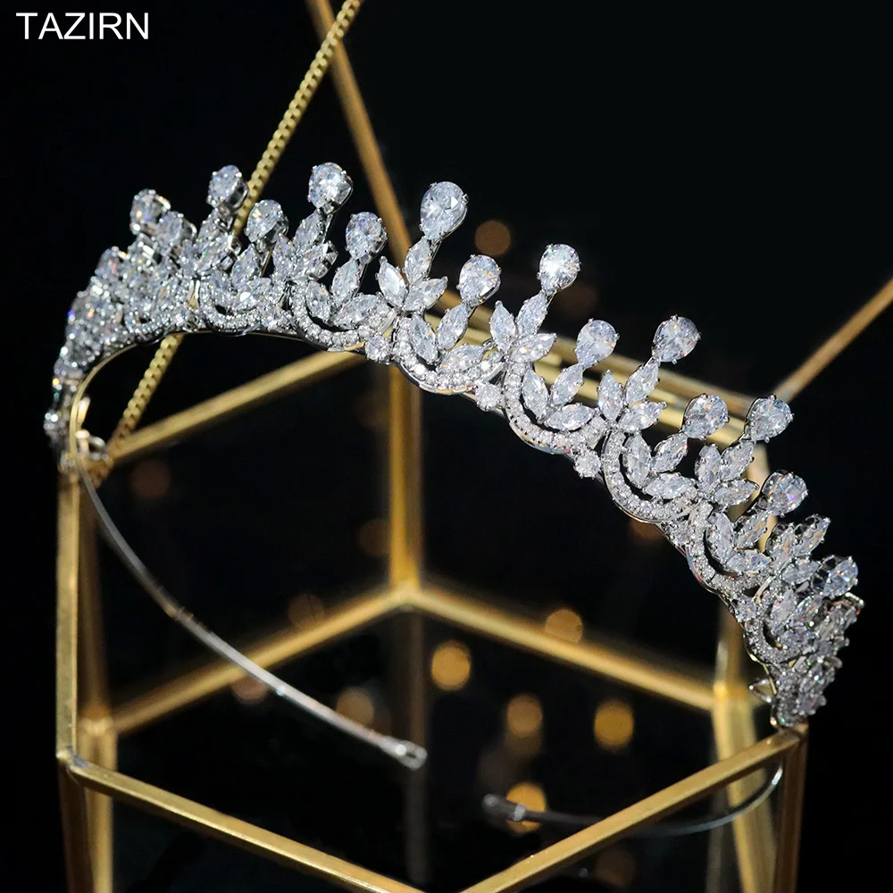 

TAZIRN New CZ Tiaras for Woman Headpieces Bride Crowns Diadem For Party Bridal Wedding Hair Accessories Good Gifts