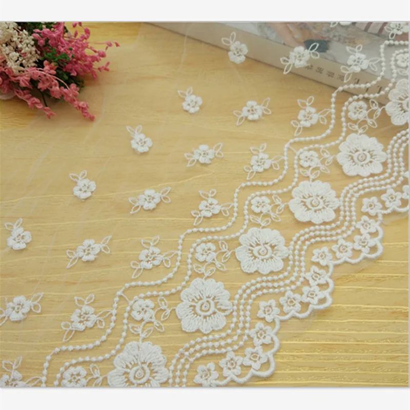 

1 Yard Floral Embroidered Tulle Lace Edge Trim Mesh Fabric Lace Ribbon 15cm Wide Sewing FL338