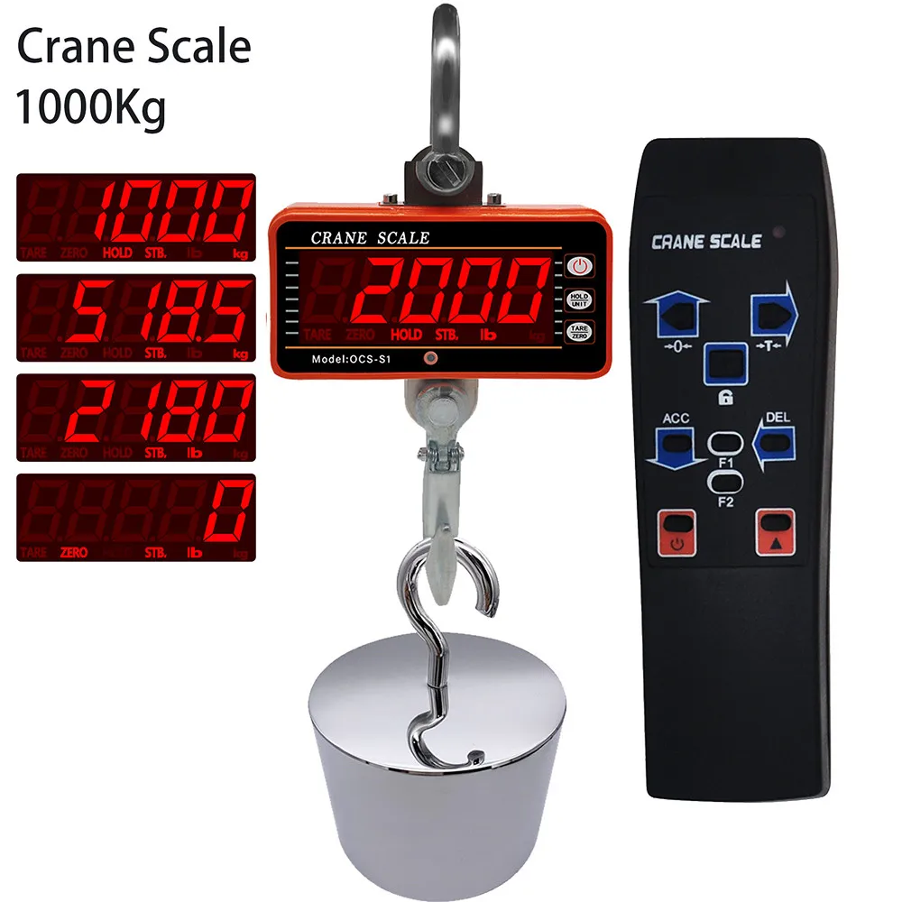 

Digital Crane Scale 500kg 1000kg Hook Scales Heavy Duty Hanging Balance Gram Kitchen Electronic Weighing Tool Fishing Steelyard