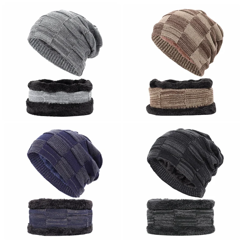 Комплект из 2 предметов зимняя шапочка-шарф теплая вязаная шапка толстая