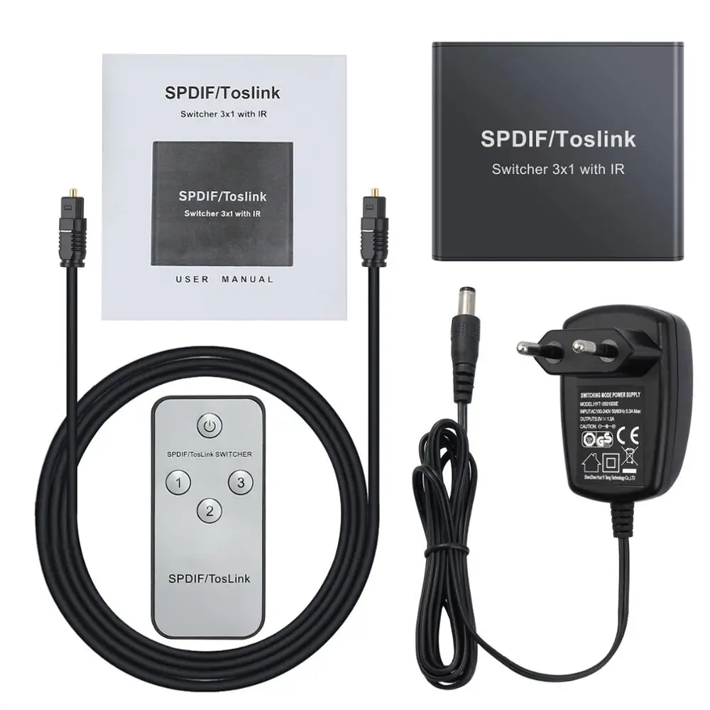 

LiNKFOR SPDIF/TosLink Digital Optical Audio Switchers 3x1 with IR Optical Switch Adapter digital optical TosLink Switch For DVD