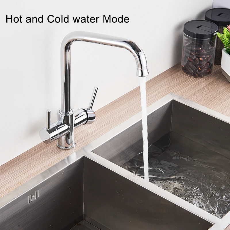 Rozin Brushed Nickel Purified Water Kitchen Faucet Dual Handles with Hot Cold Mixer Tap Brass Chrome Pure Water Filter Tap wall mount kitchen faucet