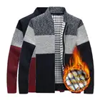 Мужской трикотажный свитер с длинным рукавом, флисовый кардиган контрастных цветов в стиле пэчворк, Повседневная осенняя куртка с воротником-стойкой