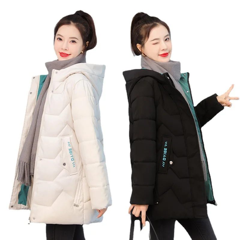 2021 Spring and Winter Coat Women's Coat Long Coat Slim Women's Down Cotton Coat Hooded Thicken Warm Coat Loose Casual Jacket