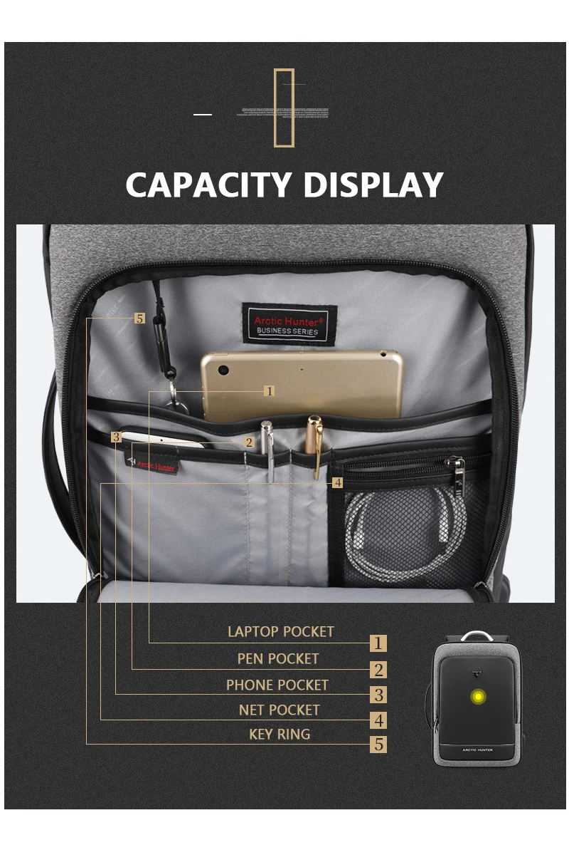 ARCTIC HUNTER 40L большой емкости мужские расширяемые рюкзаки usb зарядка Мужские 17 дюймов сумки для ноутбука Водонепроницаемый Бизнес Дорожная сумка