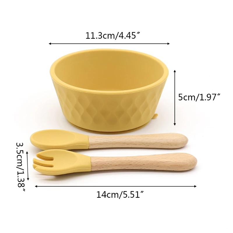 

D7WF 3 Pcs Baby Food Grade BPA-Free Silicone Suction Feeding Bowl Spoon Fork Dish Set