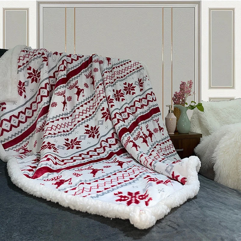 

Рождественское Двухслойное утолщенное теплое Флисовое одеяло кораллового цвета зимнее покрывало для дивана фланелевые одеяла с механичес...