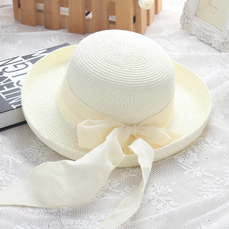 

New Fashion Dot Ribbon Hat Foldable Sun Hat Small Brim Hat For Women Straw Hat Femme Elegant Chapeau Vrouw Stro Hoed