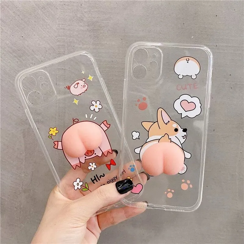

3D Cartoon Butt Case For iPhone 13 Pro Max 12 Mini 11 Pro XS Max X XR 7 8 Plus Transparent Clear Back Squishy Shockproof Cover