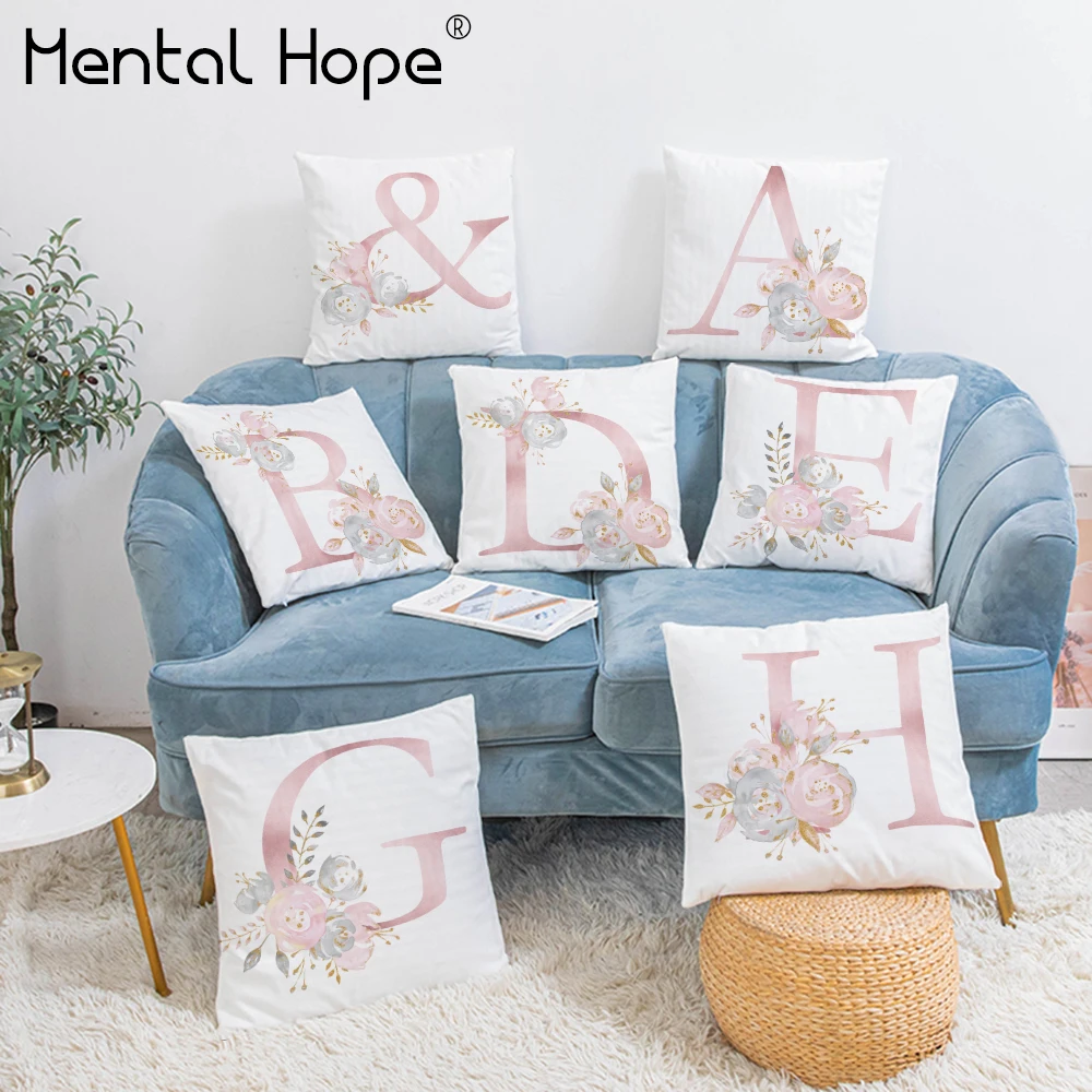 Белая плюшевая наволочка для подушки Мягкая Наволочка с принтом розовых букв