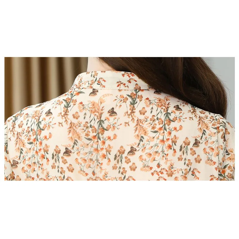 

Women Casual Spring and Autumn Dress Korean Style Vintage Print Chiffon Dress Long Sleeve Mid-Calf Dress Vestido