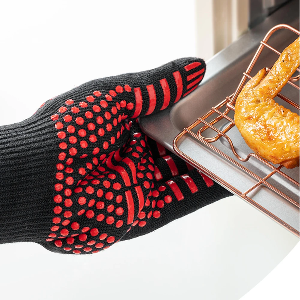 

1PC BBQ Gloves High Temperature Resistance Oven Mitts Fireproof Heat Insulation Microwave Oven Gloves for Kitchen Fireplace