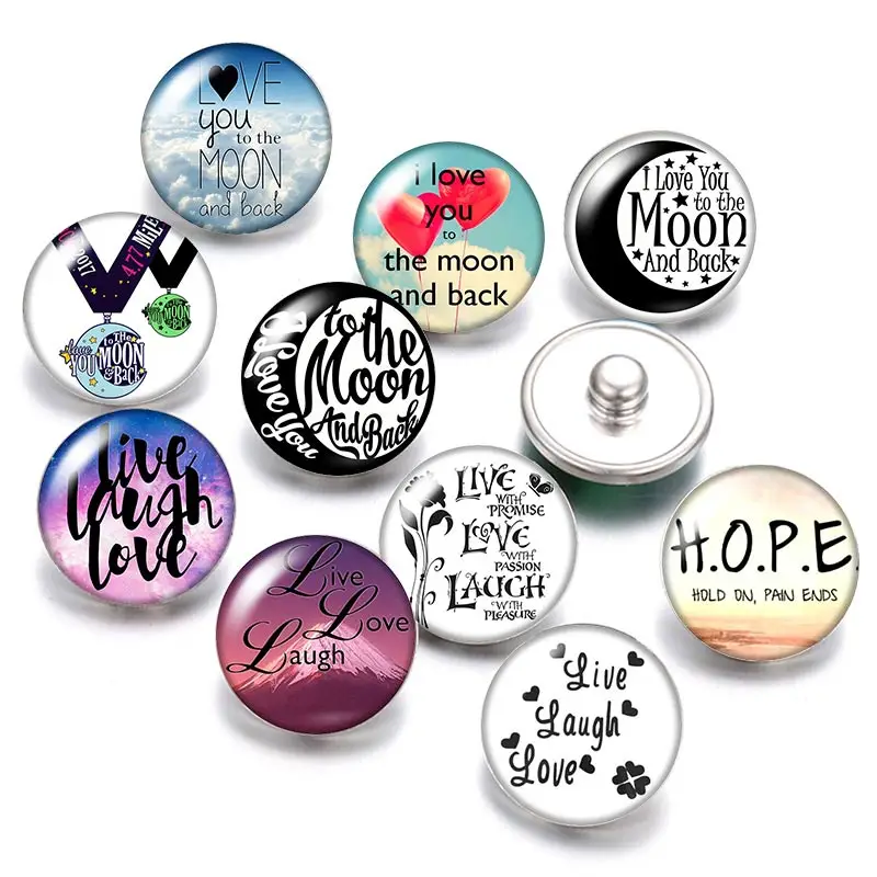 Пуговицы DB0424 с надписью Love you to the moon & back faith 18 мм 10 шт. Смешанные Круглые Стеклянные