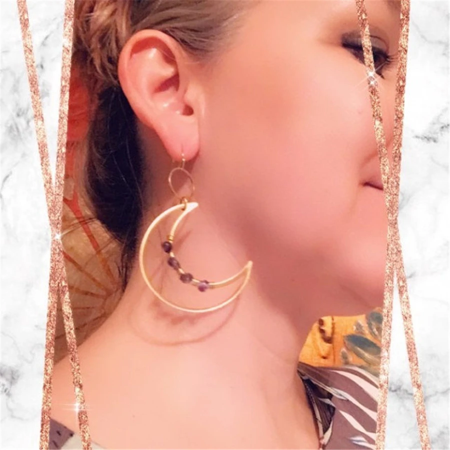 

Sun and Moon phase earrings Crescent moon earrings Space earrings Genuine amethyst earrings Witchy Earrings, Boho, Hippie