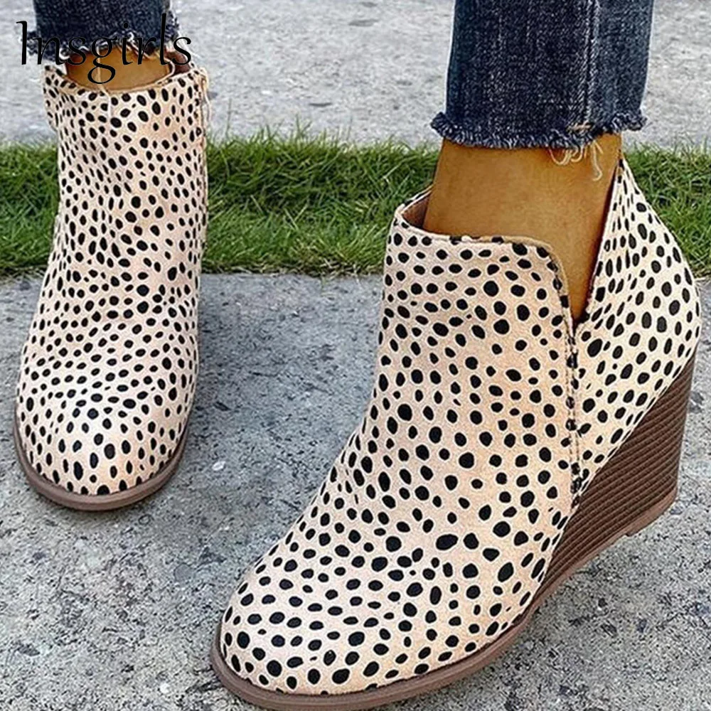 

Women's Wedge Shoes 2021 Autumn Retro Leopard Pointed Toe Ladies Slip On Sexy Pumps 35-43 Large-Sized Office Party Ankle Boots