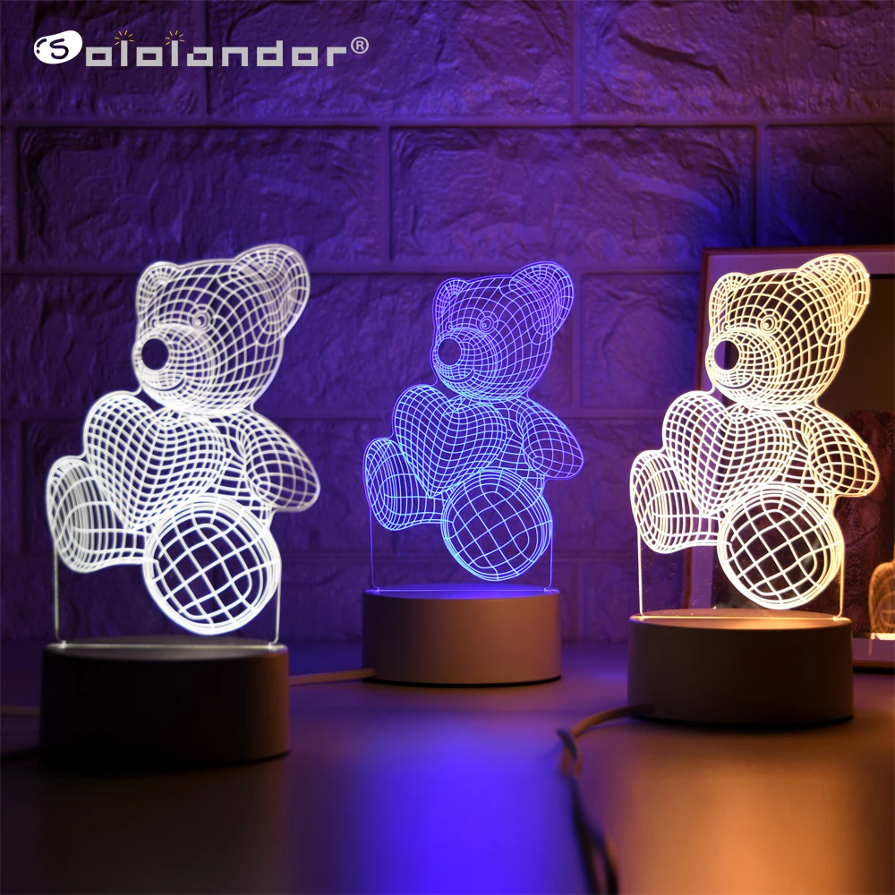 

Newest Hug Bear 3D Lamp Creative 3 Colors Night Lights Novelty Illusion Night Lamp Illusion Table Lamp For Home Decorative Light