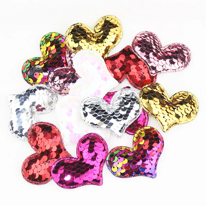 Аппликации с блестками в форме сердца для одежды и сумок 4*5 3 см 28 шт.|Заплатки| |