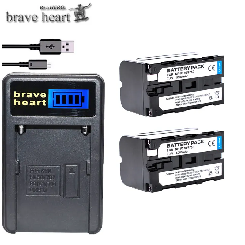 2 шт. 5000 мА/ч, NP-F770 NP-F750 NP F770 np f750 NPF770 750 батареи+ ЖК-дисплей USB Зарядное устройство для sony NP-F550 NP-F770 NP-F750 F960 F970
