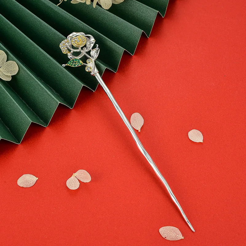 MIQIAO розы шпильки для волос 925 пробы серебро Hanfu аксессуары Для женщин ювелирные