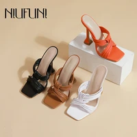 niufuni square toe womens slipper shoes summer mules sandals multi knot sexy high heels slides ladies rome shoes women slippers