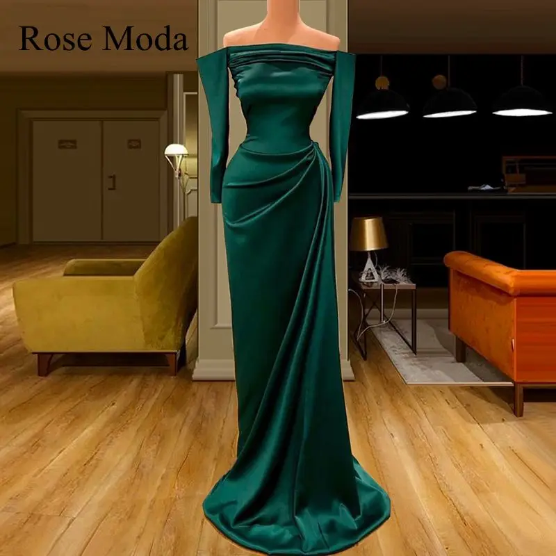 

Rose Moda Off Shoulder Long Sleeves Green Prom Dress