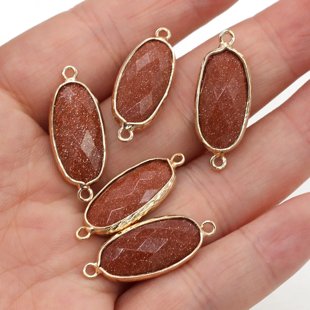 

Pendant Natural Stone Charms Connectors Pendants Oval Flash Stone Double Hole Jewelry Making DIY Necklace Bracelets Size 11x27mm