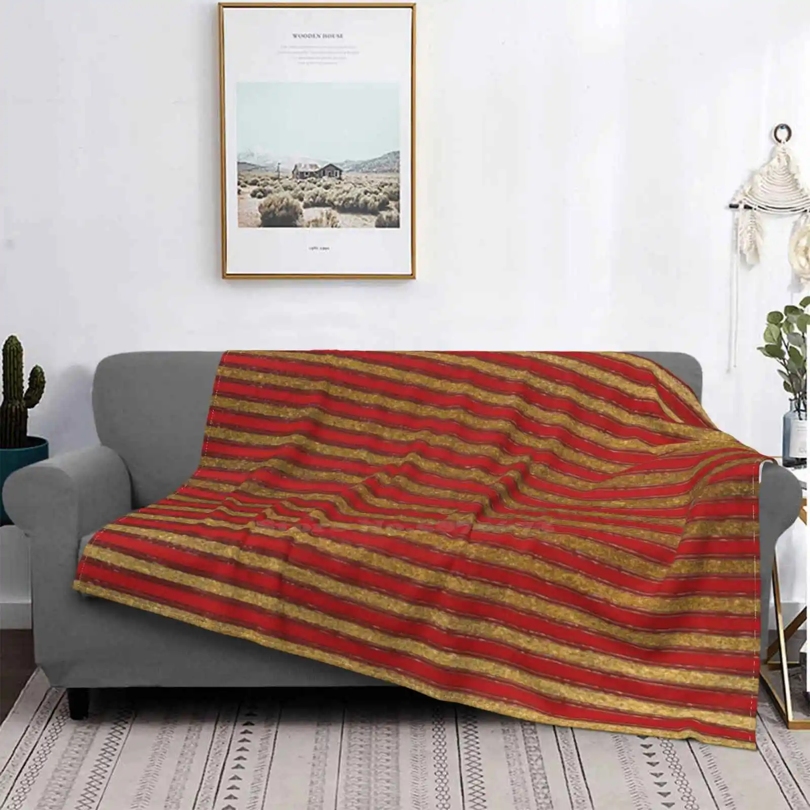 

Circus Striped Pattern Burlesque Glitter Striped Pattern In Gold Red Top Quality Comfortable Bed Sofa Soft Blanket Striped