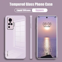 phone case for vivo x50 pro x51 vivox50 x50pro 5g soft liquid silicone square frame tempered glass shockproof back cover fashion